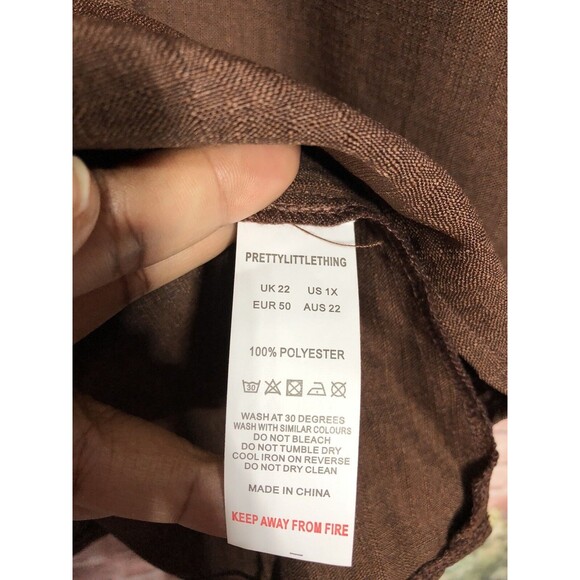 New Pretty Little Things Women’s Open Tie Back Brown Long Sleeve Blouse 1X - Picture 7 of 8
